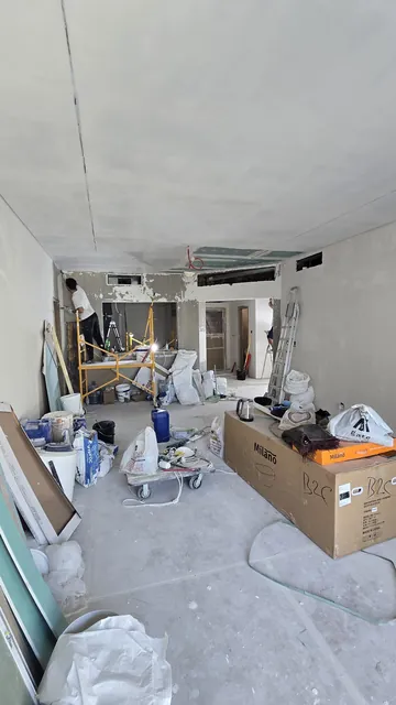Drywall partitions and ceilings during an apartment renovation