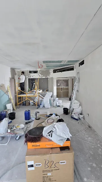 Drywall partitions and ceilings during an apartment renovation