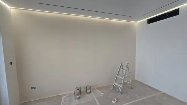 Room finished: painted walls, ceiling cove lighting and linear diffusers