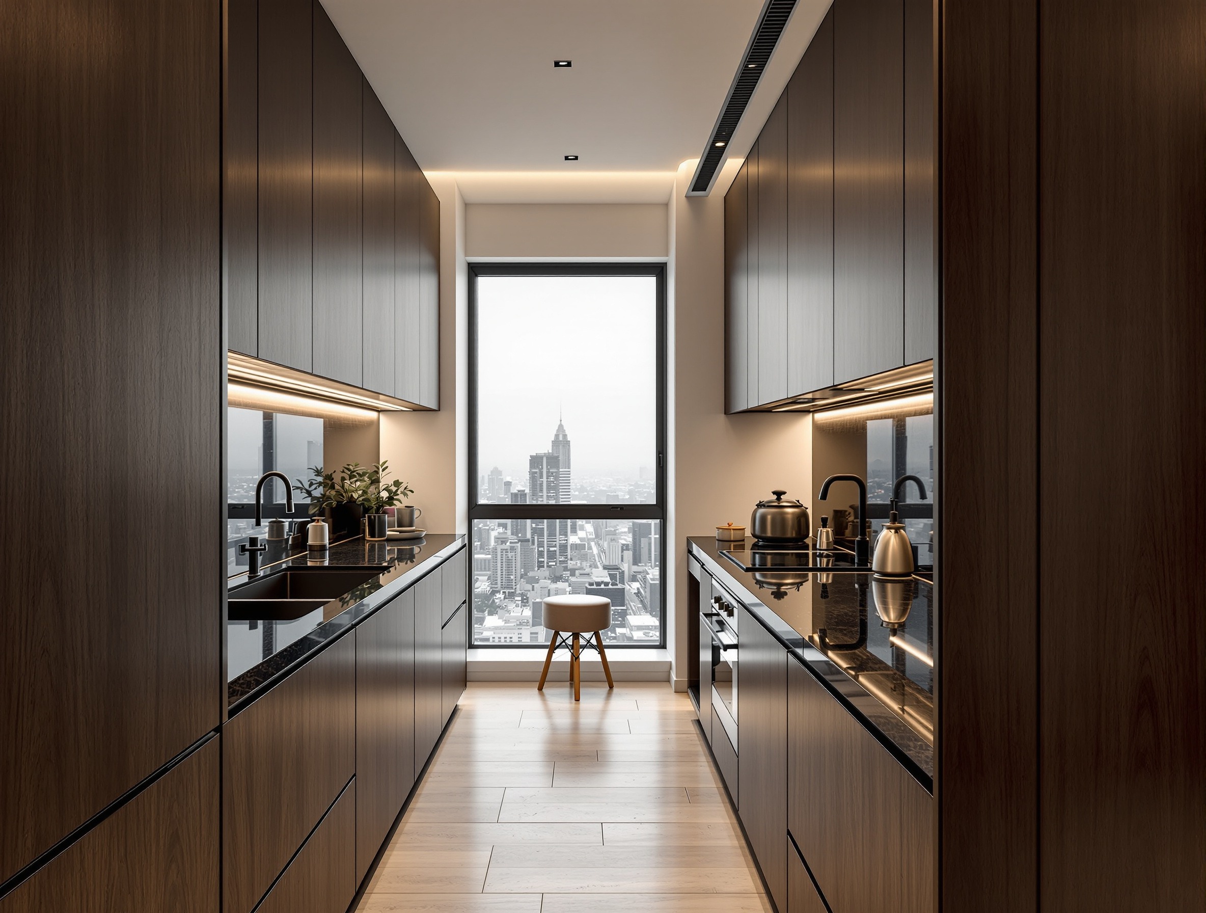 Jumeirah Lake Towers — Walnut galley kitchen · 9 m²