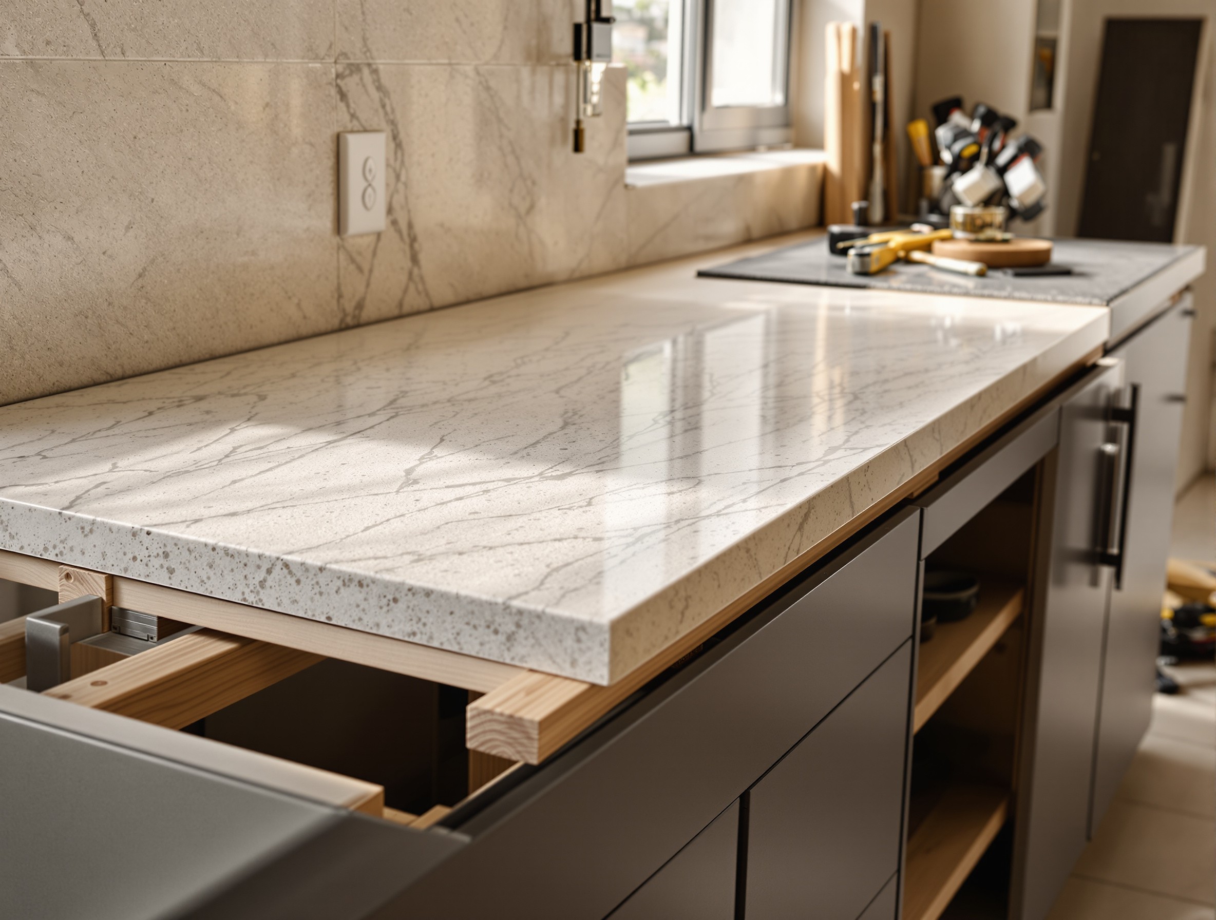 Downtown Dubai — Worktop template, after the cabinets are levelled